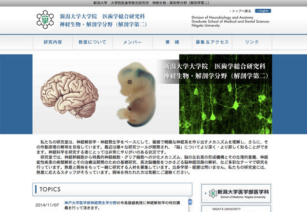 新潟大学大学院医歯学総合研究所神経生物・解剖学分野（解剖学第二）様ホームページ